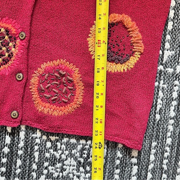 Vintage Cardigan Sweater Susan Bristol L Granny-core Hand Beaded Red Floral Read - Picture 8 of 12